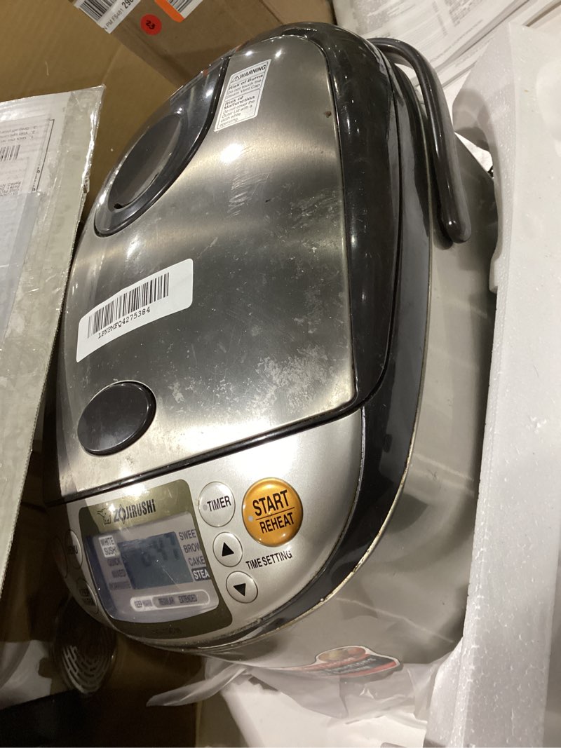 Condition photo showing As Is for used zojirushi np-hcc18xh induction heating system rice cooker and warmer, 1.8 l, stainless dark gray stainless dark gray 1.8 l / 10 cups uncooked rice rice cooker