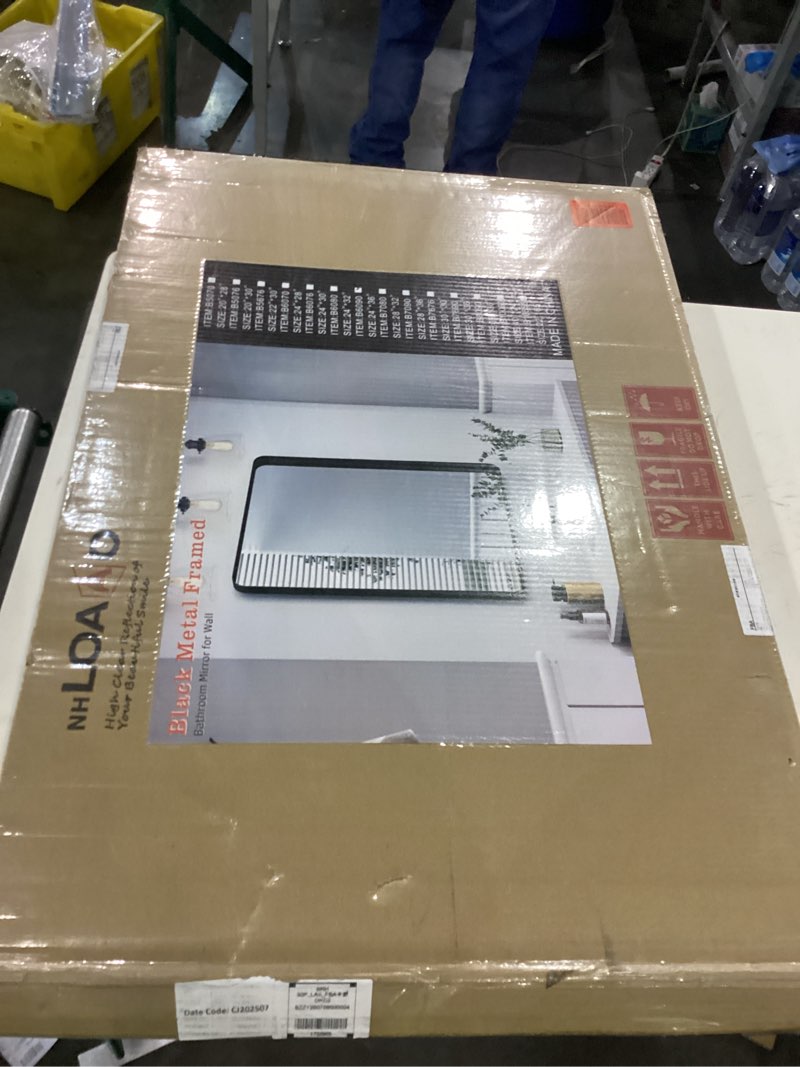 Condition photo showing New/Like New for LOAAO Black Metal Framed Bathroom Mirror for Wall, 24X36 Inch Rounded Rectangle Mirror, Matte Black Bathroom Vanity Mirror Farmhouse, Anti-Rust, Hangs Horizontally or Vertically Black 36"L x 24"W