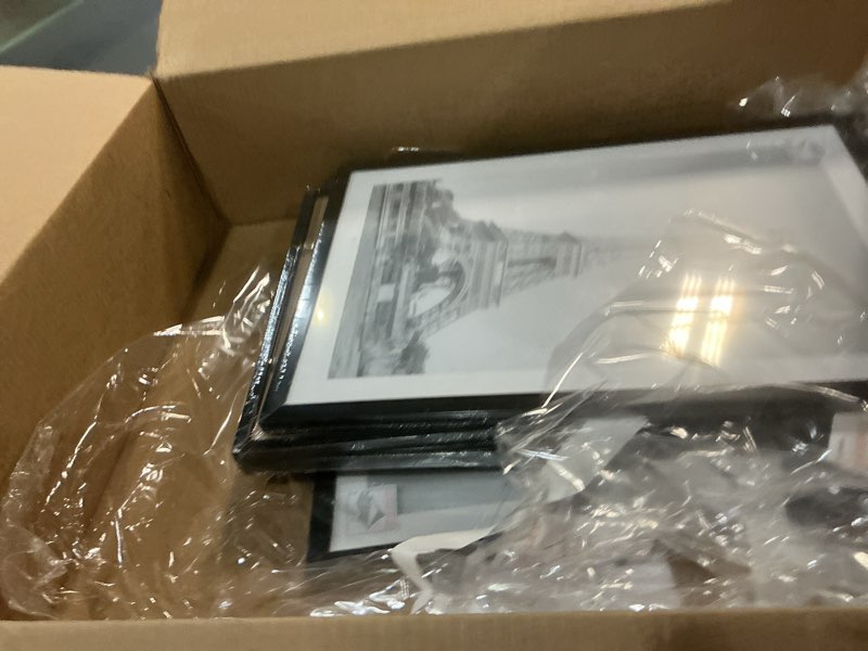 Condition photo showing New/Like New for upsimples 13x19 picture frame set of 5, display pictures 11x17 with mat or 13 x 19 without, wall gallery poster frames, black black 13x19