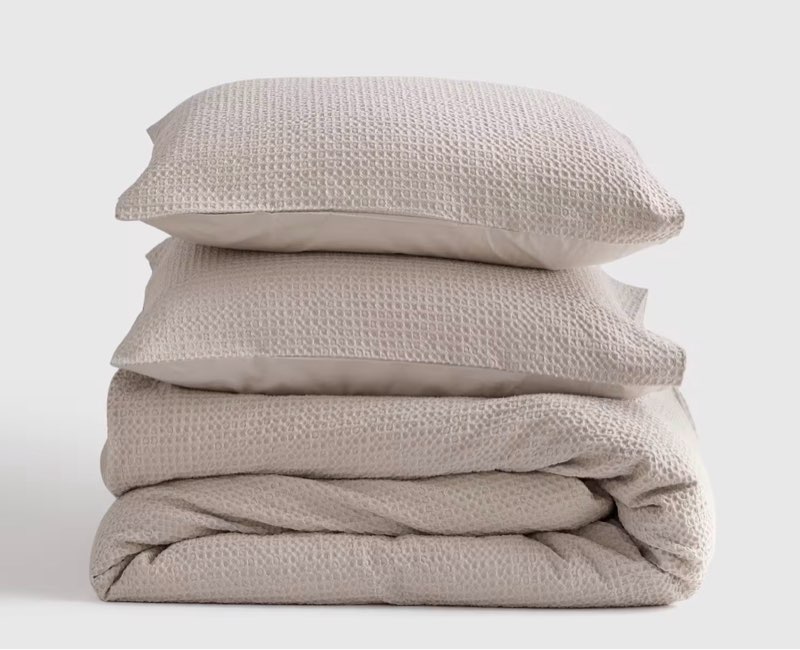 quince luxe honey comb duvet cover set queen sand