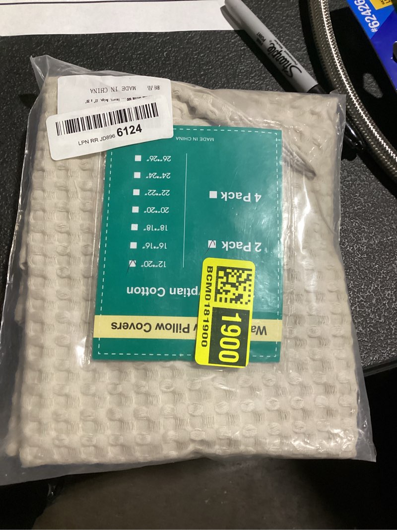 Condition photo showing Good Condition for similar to stock product.. phf 100% cotton waffle weave euro sham covers, 2 pack 26\" x 26\" bed pillow covers for elegant home decor, no filling, luxury aesthetic soft euro pillow cases for bed, oatmeal 26\" x 26\" (pack of 2) oatmeal