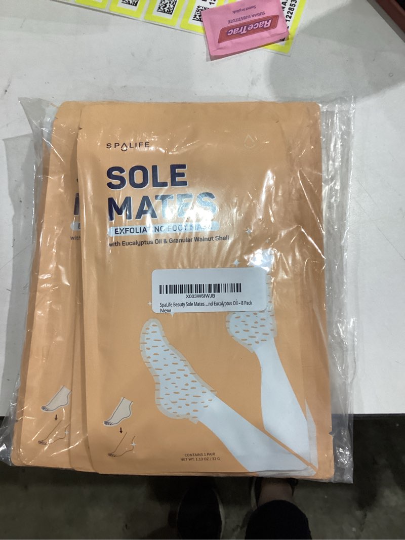 Condition photo showing New/Like New for SpaLife Beauty Sole Mates Exfoliating Foot Masks –For Callus Removal with Macadamia Oil, Walnut Shell, and Eucalyptus Oil – 8 Pack