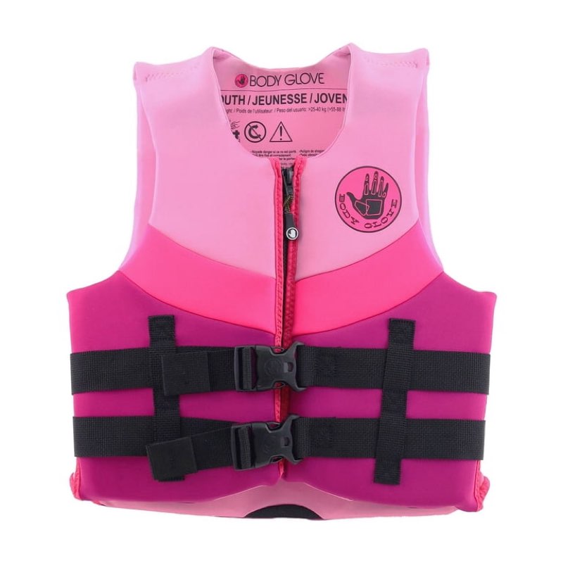 body glove youth neoprene pfd life jacket and vest, girl, 55-88 lbs., pink