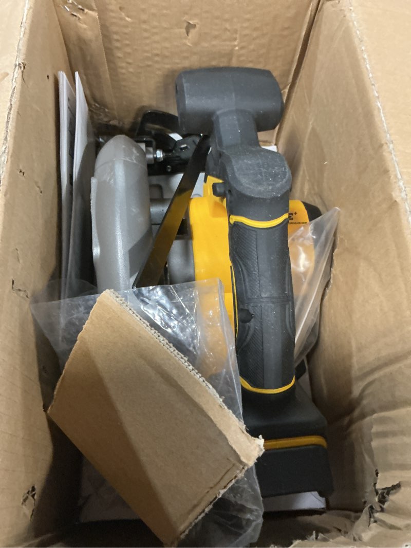 Condition photo showing Good Condition for brushless cordless circular saw, for dewalt 20v max battery, 6-1/2 inch aluminum alloy blade, 8000 rpm, 6.2 lbs lightweight, cutting depth 2-1/5" (90°), 0-90° bevel, hex wrench, rip guide for wood pvc