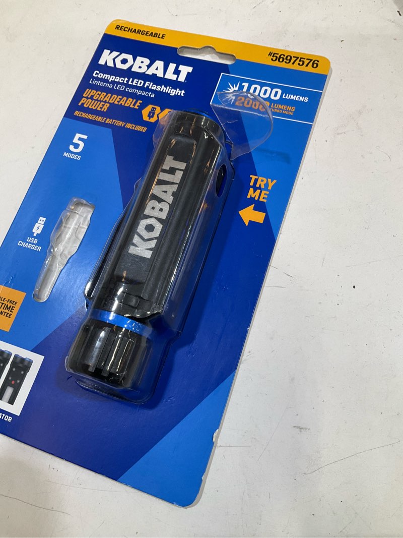 Condition photo showing As Is for kobalt 1000-lumen 5 modes led flashlight with rechargeable with batteries included