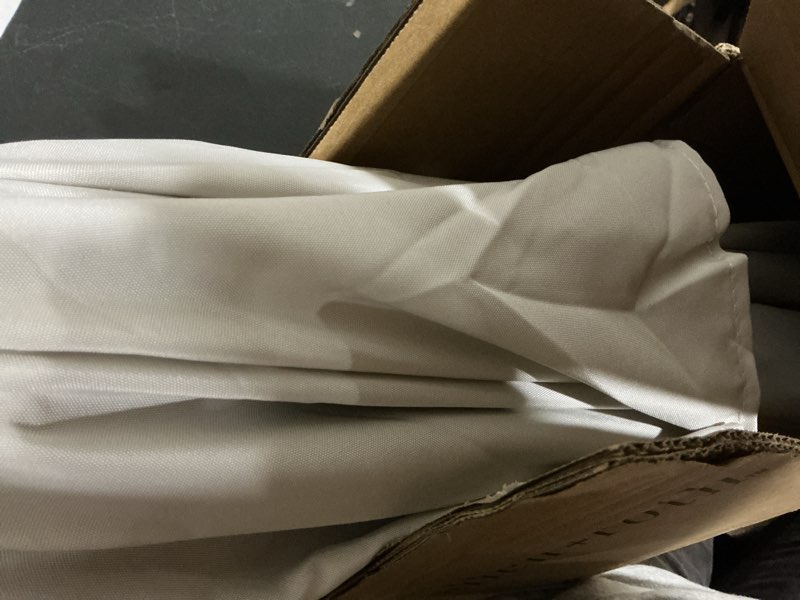 Condition photo showing As Is for allen + roth 9-ft aluminum beige auto-tilt market patio umbrella