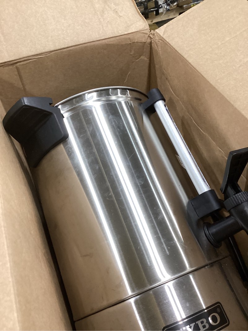 Condition photo showing As Is for sybo sr-cp-50b commercial grade stainless steel percolate coffee maker hot water urn for catering, 50-cup 8 l, metallic 8l metallic