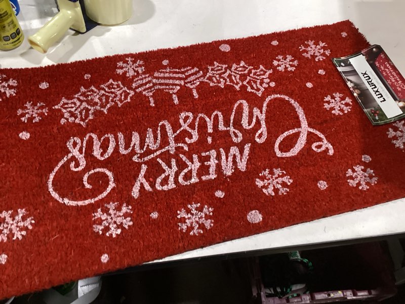 Condition photo showing Good Condition for LuxUrux Extra Large Merry Christmas Welcome Mat Outdoor Coco Coir Doormat, with Heavy-Duty PVC Backing, Perfect Color/Sizing for Outdoor/Indoor uses. (24'' x 36'' Inch, Merry Christmas) 24'' x 36'' Merry Christmas