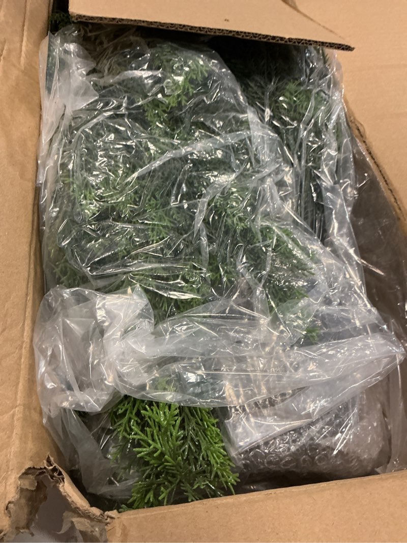 Condition photo showing Good Condition for Artificial Topiary Trees 5ft Faux Cypress Fake Cedar Tree Potted Plants for Front Porch Indoor Outdoor Garden Decor 2 Pack