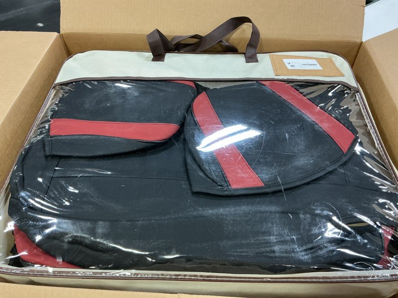 Condition photo showing New/Like New for FREESOO Black Red Car Seat Covers Full Set - Faux Nappa Leather Seat Covers for Cars, Breathable Waterproof Front Seats with Lumbar Support and Rear Seat Cover, Fit for Automotive Sedans SUVs Pickups Black-Red Full Set - 5 Seats