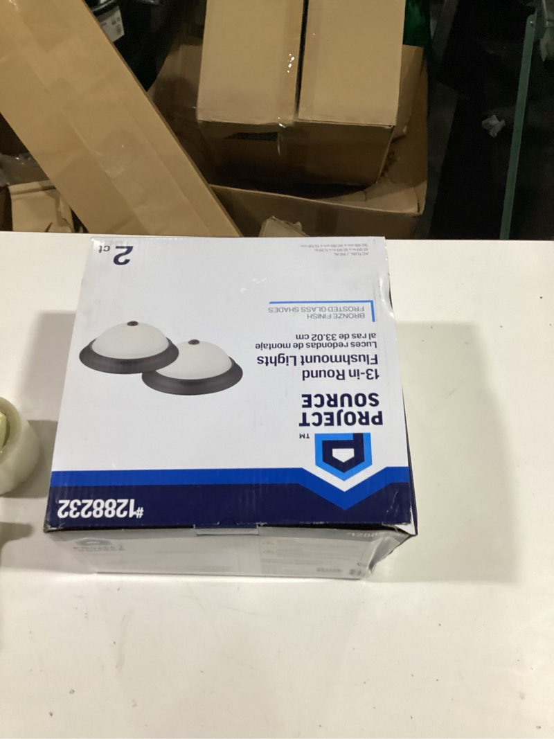 Condition photo showing Good Condition for  project source 13-in bronze indoor 2 -light flush mount light with frosted glass 2 -pack