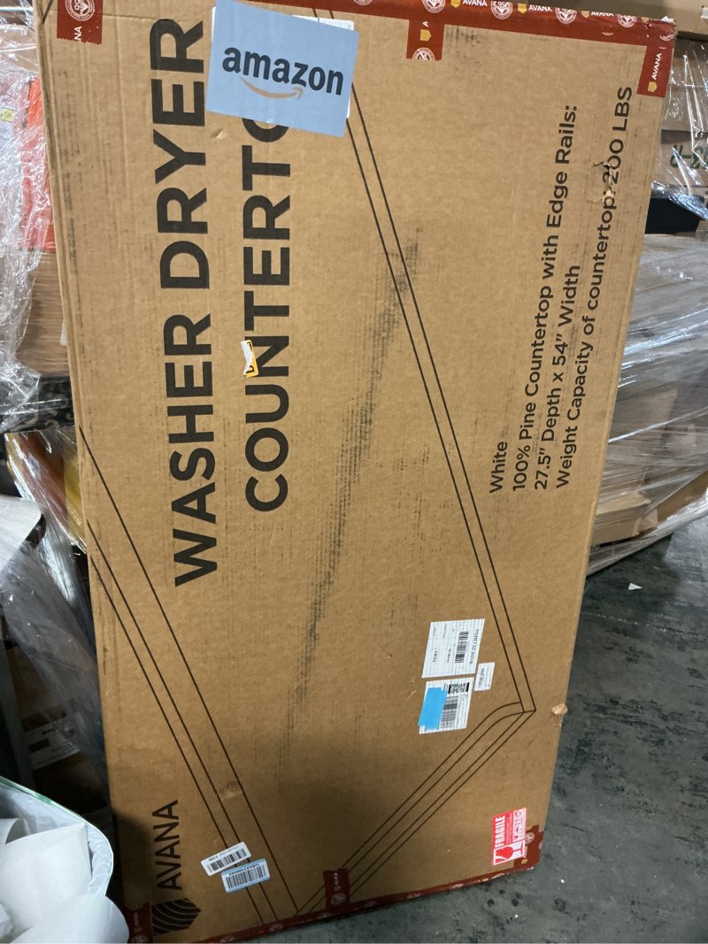 Condition photo showing Good Condition for Avana (100% Natural Solid Wood Washer Dryer Countertop – White Pine Laundry Countertop with Raised Edges, 54” x 27.5” Counter Top for Washer and Dryer, Laundry Room Organizer & Tabletop