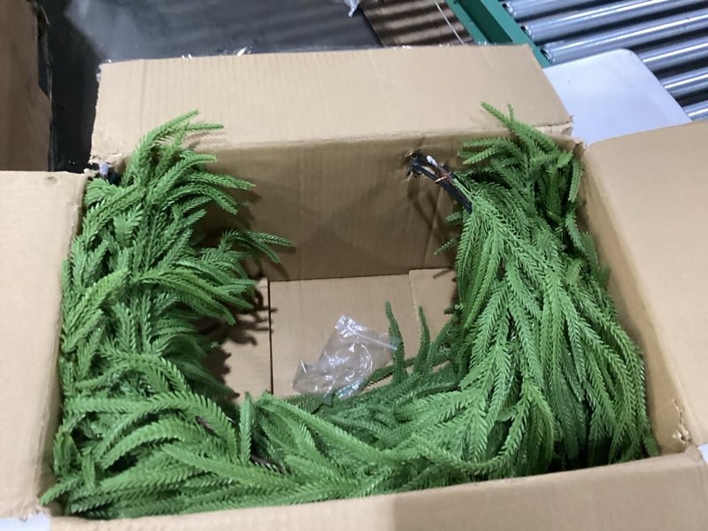 Condition photo showing Good Condition for XmasExp Norfolk Pine Wreath Real Touch Artificial Evergreen Realistic Faux Plain Christmas Wreath for Front Door,Mantles,Windows (30inch)