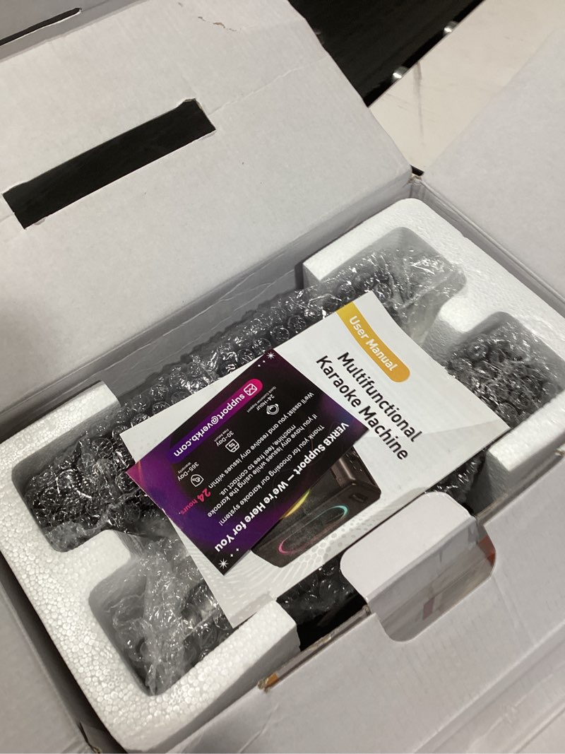 Condition photo showing New/Like New for Karaoke Machine with 2 Wireless Microphones: Portable Bluetooth Speaker for Adults & Kids - PA System with Lights Supports TWS/TF Card/USB/AUX for Home Party-Stage Monitors Gray