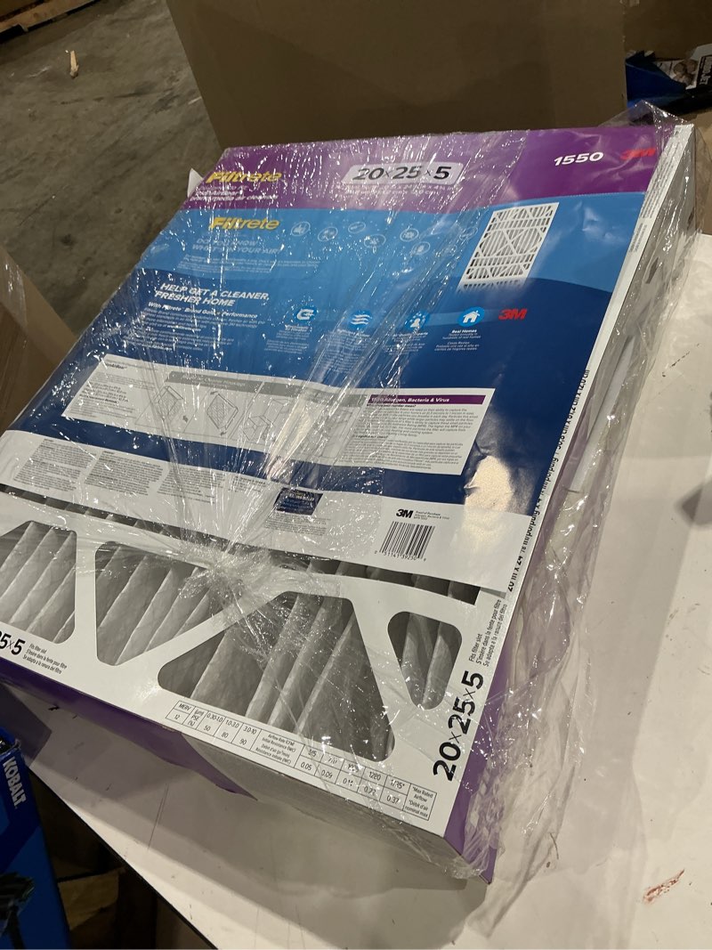 Condition photo showing As Is for filtrete 20-in w x 25-in l x 5-in merv 12 1550 mpr allergen, bacteria and virus electrostatic pleated air filter
