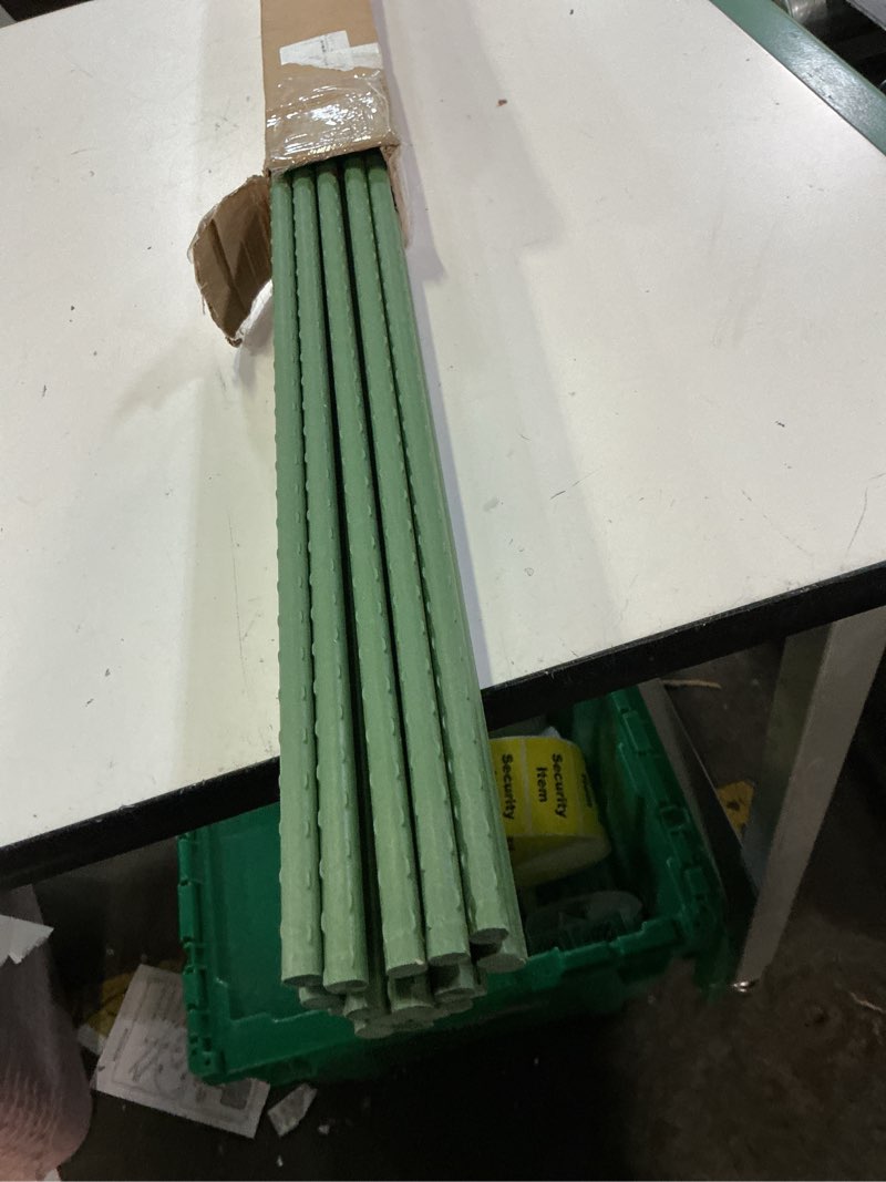 Condition photo showing As Is for botindo garden stakes 48 inches sturdy green plant sticks 25 pack, metal tomato stakes support, yard plant support cage for potted plants, tomatoes, trees, cucumber, fences, beans (48 inch)