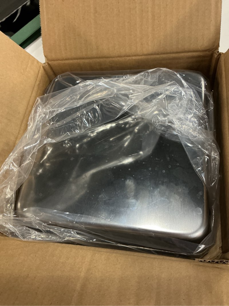 Condition photo showing New/Like New for 9 inch square cake pan set of 2, stainless steel baking brownie pan for lasagna, roaster oven cookie sheet bbq grilling pan for baking breads, grilling chicken & vegetables, dishwasher safe