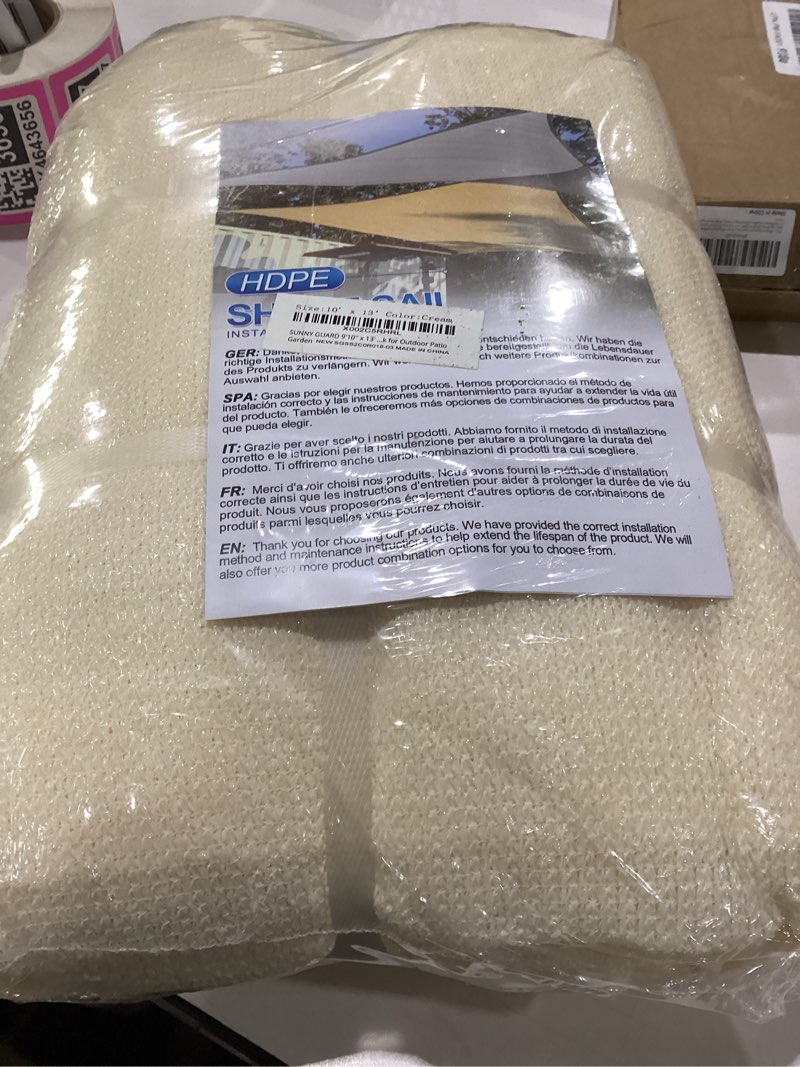 Condition photo showing New/Like New for sunny guard sun shade sail 10' x 13' rectangle cream uv block sunshade for backyard yard deck patio garden outdoor activities and facility(we make custom size) 1 0' x 1 3' cream