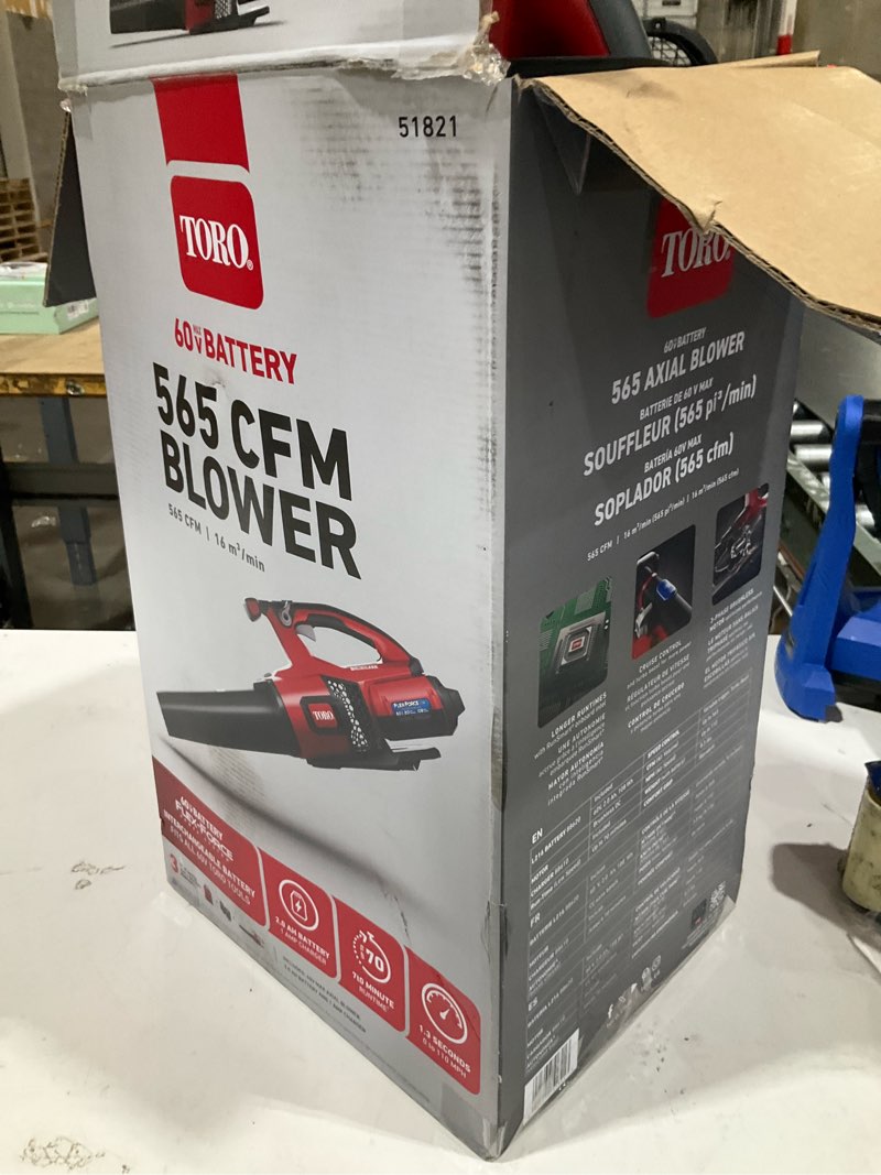 Condition photo showing As Is for toro 51821 110 mph 565 cfm 60 v battery handheld leaf blower kit (battery & charger)