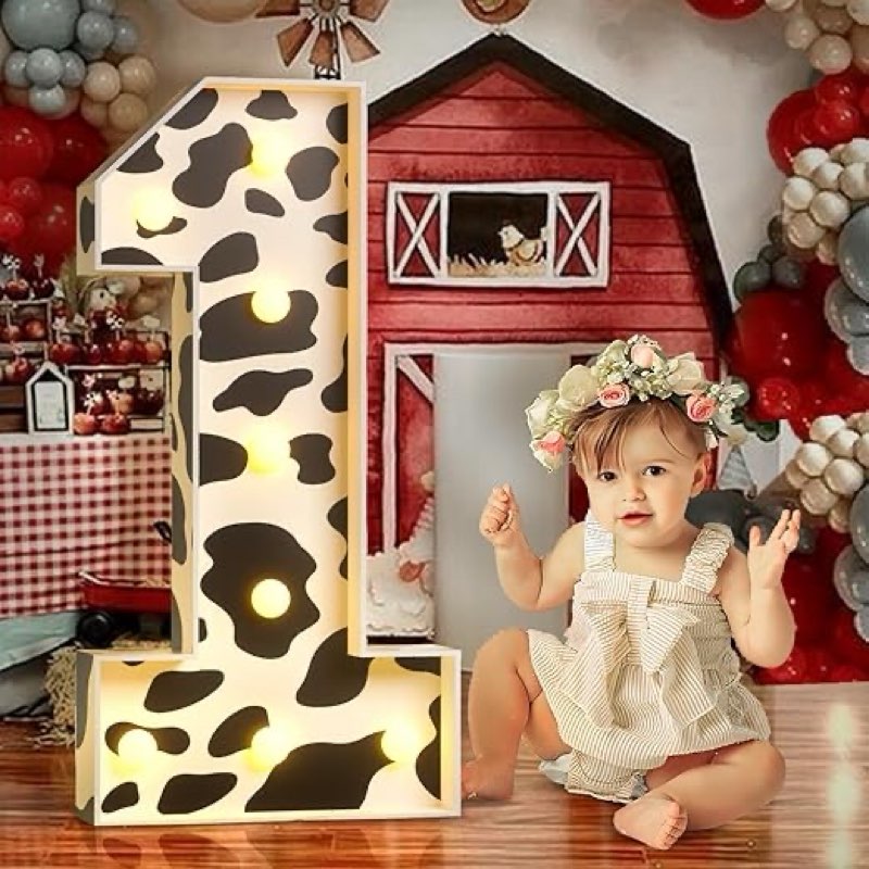 Marquee Numbers Cow 1st-Birthday Decorations: 3ft Large Light Up Numbers Holy Cow Party Decor Boy Girl First One Big Cardboard Number 1