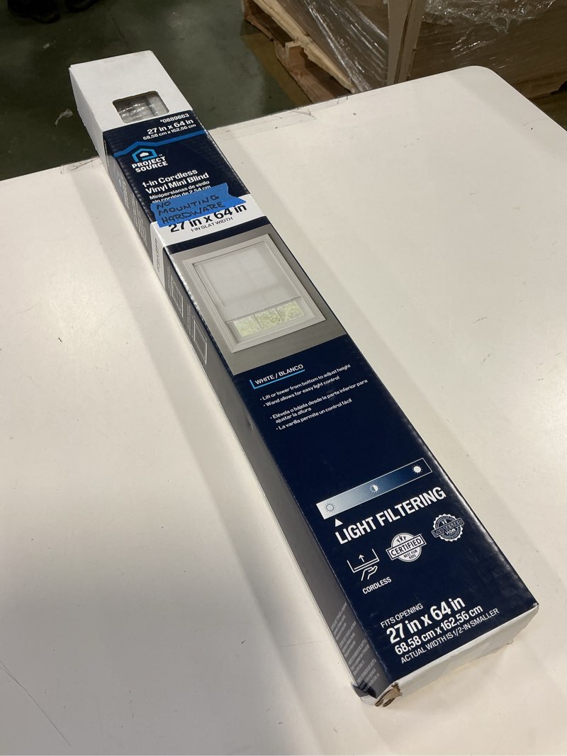 Condition photo showing New/Like New for Project Source 1-in Slat Width 27-in x 64-in Cordless White Vinyl Light