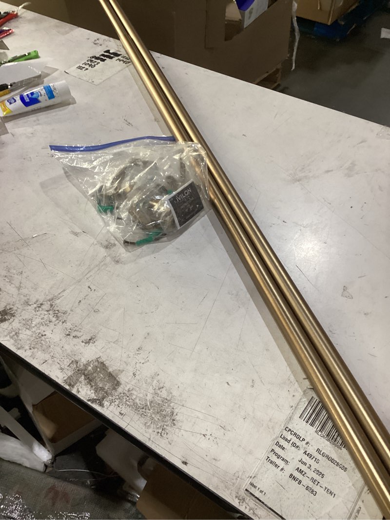 Condition photo showing As Is for ivilon drapery window curtain rod - end cap style design 1 inch pole. 72 to 144 inch color warm gold 72 to 144 in.