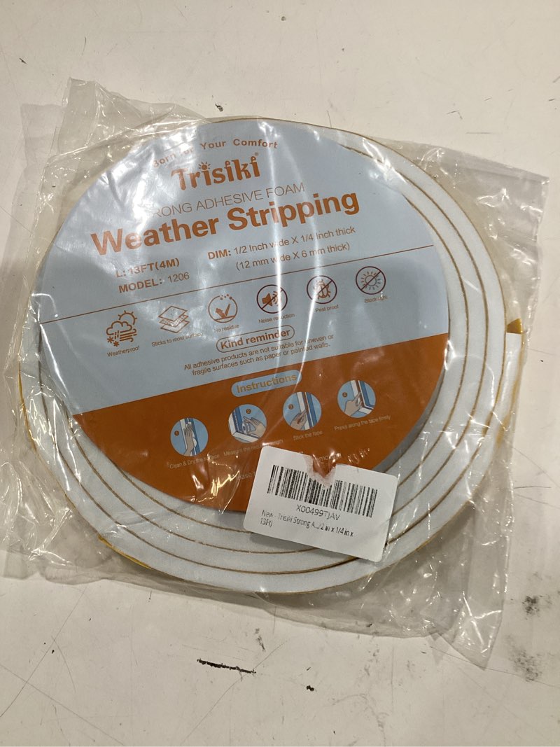 Condition photo showing New/Like New for strong adhesive weather stripping, high density weatherproof weather stripping door seal strip for sliding door, windows, noise-reduction foam sealing strip, white(1/2 in x 1/4 in x 13ft) 1/2 in x 1/4 in x 13ft white
