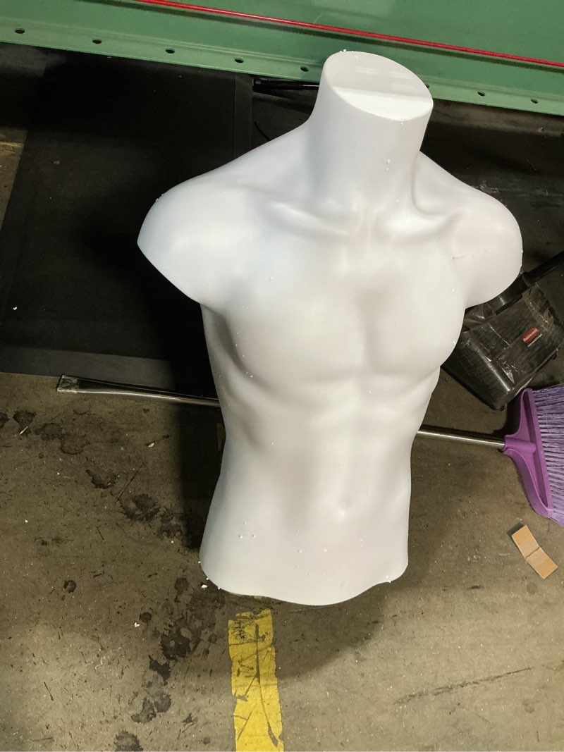 Condition photo showing As Is for DisplayTown Male Mannequin Torso Hollow Back Body Stackable Dress Form with Hanging Hooks for Tshirt Display, Countertop, Craft Shows, Photos and Design, S-M Clothing Size (White, Set of 1)