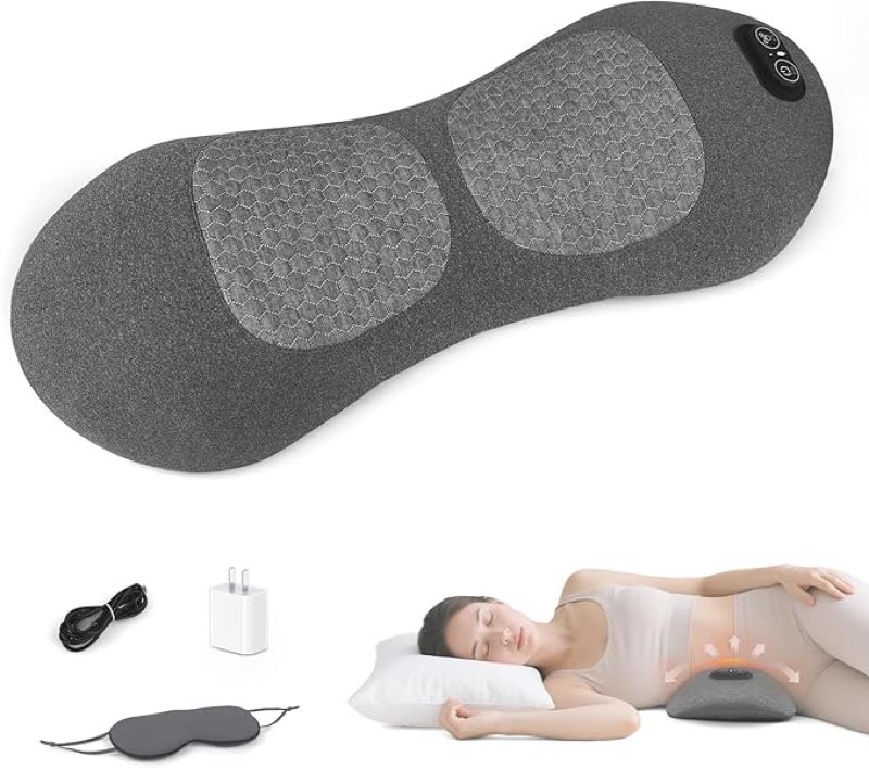 3-in-1 back massager with heat & vibration, smooth spine triple fusion lumbar support pillow for lower back and sciatica pain relief, deep tissue relaxation for bed or office chair