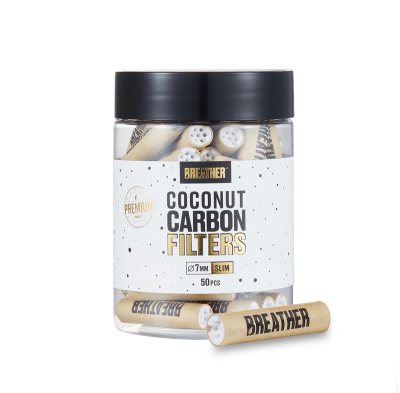 BREATHER - 50 pcs Slim 7 MM Coconut Activated Charcoal Filters with Ceramic Caps