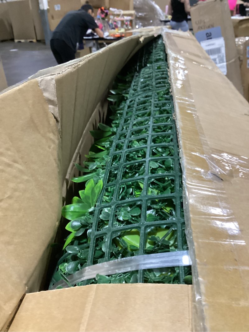 Condition photo showing Good Condition for evernture 48"x120"(40 sqft) grass wall panels, artificial grass backdrop, fake greenery plant boxwood roll with flower, green wall decor for outdoor indoor patio garden backyard 48x120in flower