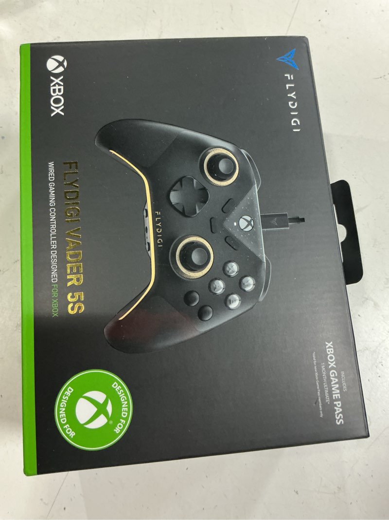 Condition photo showing New/Like New for flydigi vader 5s wired controller for xbox series x|s, xbox one, windows 10/11, forceflex adjustable tension joysticks, forceswitch triggers, 6 remappable buttons, 3.5mm audio jack