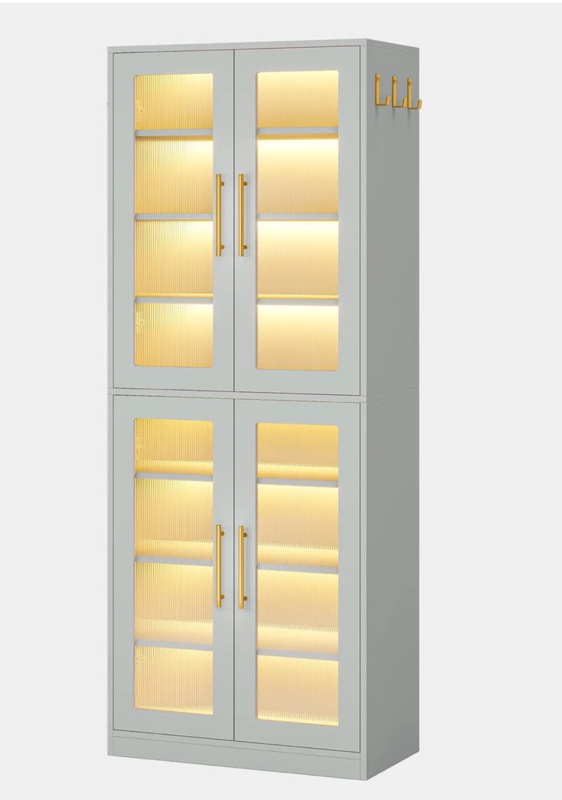 67-inch Bookcase, 8-Tier Bookshelf with Acrylic Doors and LED Light