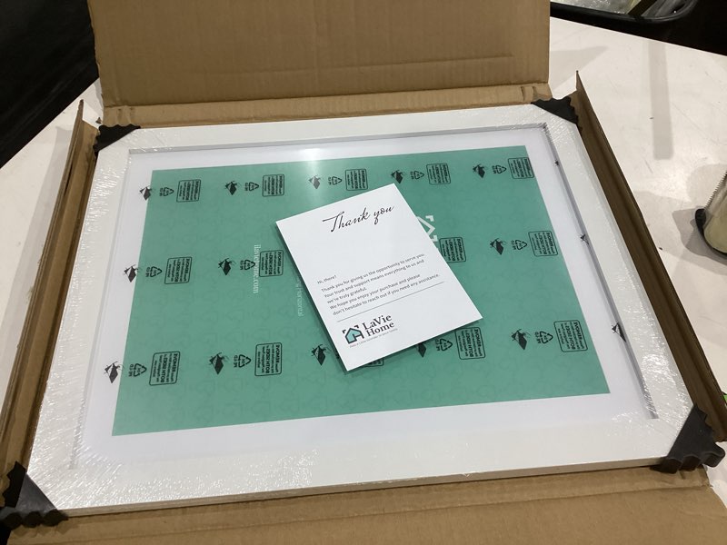 Condition photo showing New/Like New for lavie home 14 x 18 poster frame white, display pictures 12x16 with mat or 14x18 without mat, stable and sturdy picture frame and polished plexiglass, horizontal and vertical format of the wall?1 pack? 14x18 white