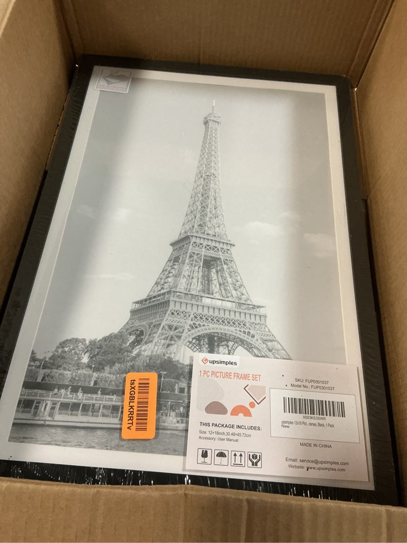 Condition photo showing Good Condition for upsimples 12x18 Picture Frame, Display Pictures 11x17 with Mat or 12 x 18 Without, Wall Hanging Poster Frames, Black, 1 Pack Black 12x18