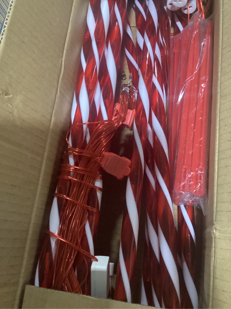 Condition photo showing Good Condition for christmas candy cane lights pathway markers 12pcs - 30 inches(cane 21inch and 9inch stakes) holiday walkway lights outdoor ornaments xmas outside decoration for yard lawn forecourt or dooryard