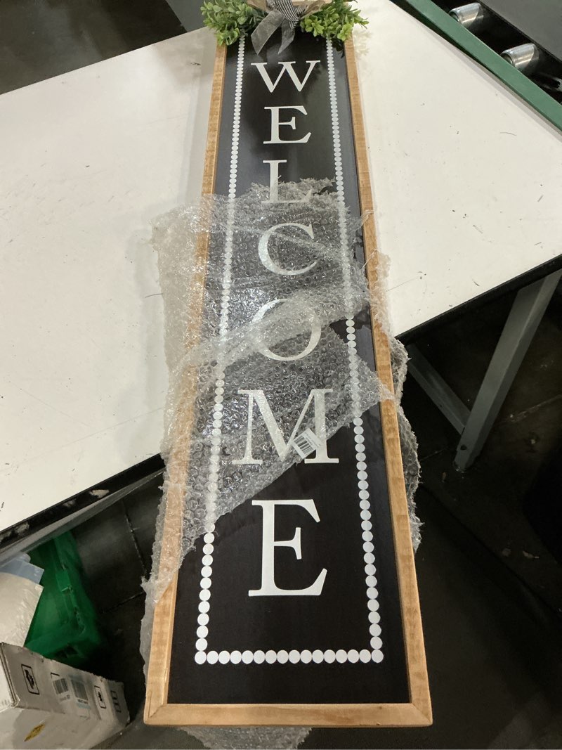 Condition photo showing Good Condition for welcome sign for front porch door standing, outdoor large wooden home rustic farmhouse yard vertical hanging modern entryway plaques outside decorations (45"x9" wood black) 45"x9" welcome sign (wood black)