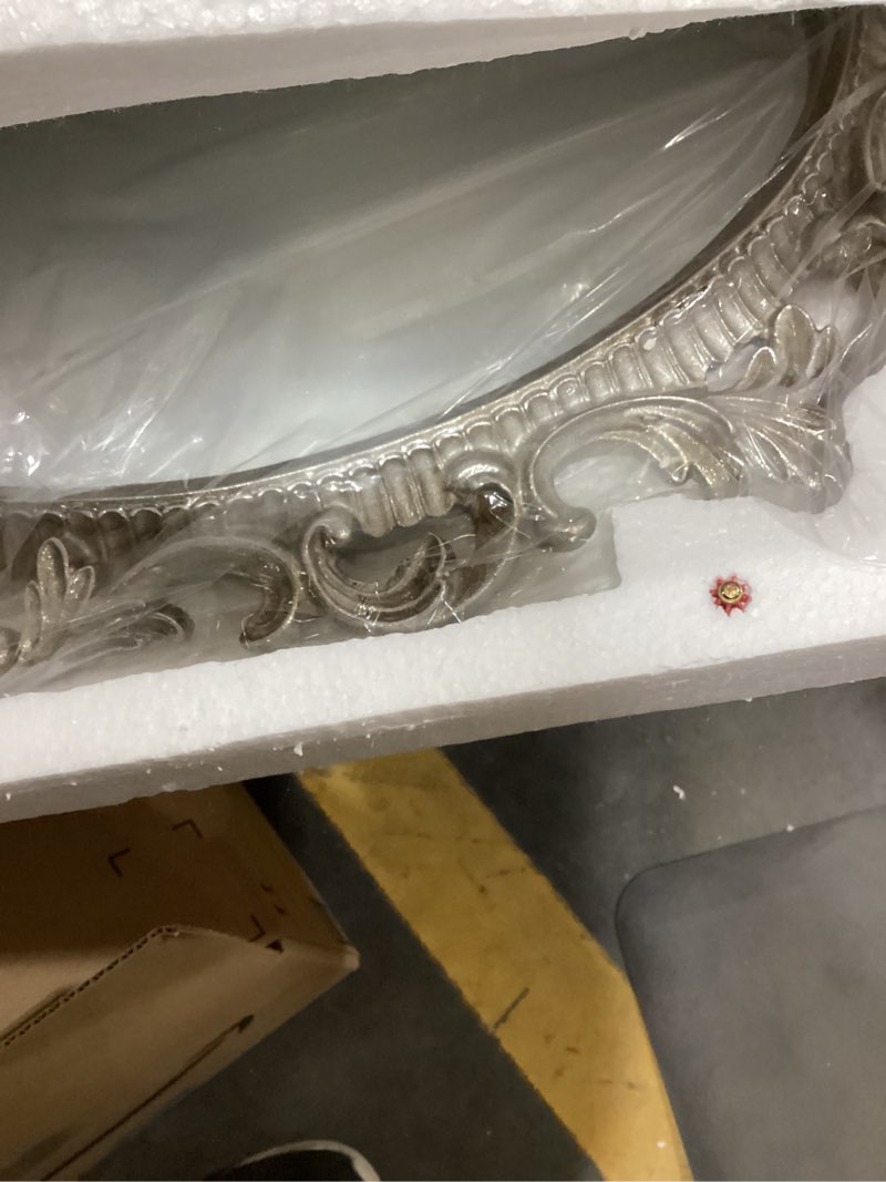 Condition photo showing Good Condition for Vintage Mirror for Wall, Gothic Oval Framed Mirrors, Antique Scroll Design for Entryways Living Room Bedroom, 18 x 24 Inch, Silver 24"L x 18"W Antique Silver