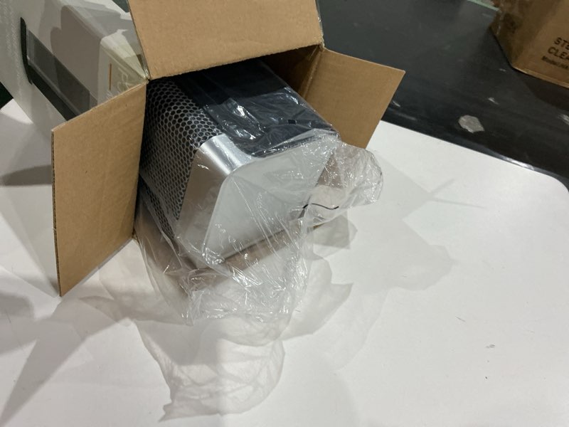 Condition photo showing New/Like New for space heater with room temp display, 1500w fast heating ptc ceramic electric heater for large room, 70° oscillation, remote, thermostat, 12h timer, quiet for office and bedroom