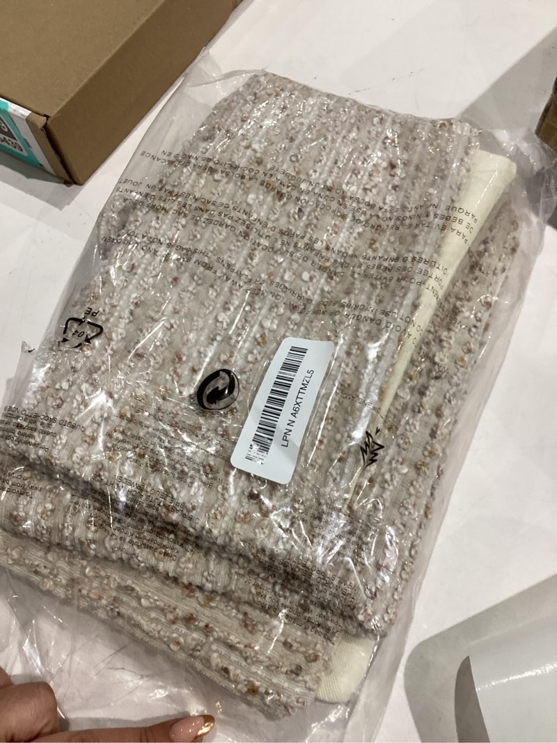 Condition photo showing Good Condition for Striped Throw Pillow Covers 20x20 Set of 2 Beige Textured Boucle Chic Morden Boho Accent Farmhouse Square Decorative Couch Pillow Covers for Home Decor Bed Sofa Living Room Beige 20" x 20" (Pack of 2)
