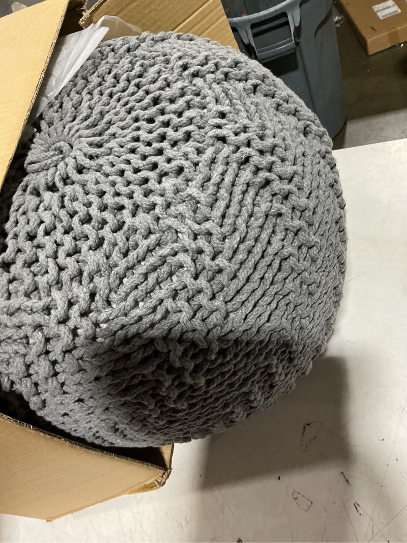 Condition photo showing New/Like New for christopher knight home hazel indoor / outdoor fabric weave pouf, dark grey small