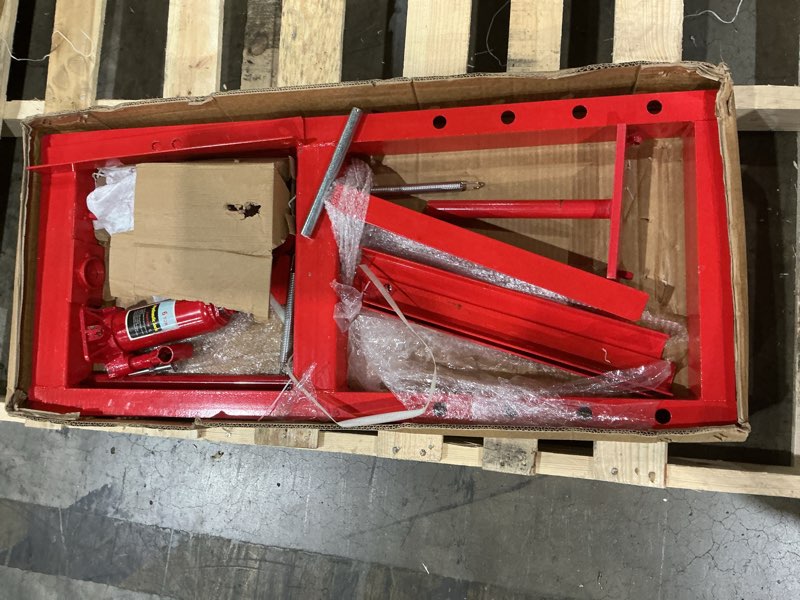 Condition photo showing As Is for (missing pieces)6 ton hydraulic press, heavy-duty shop press, adjustable garage floor shop bearing press with stamping plates for garage bending, straightening & stamping red--6t