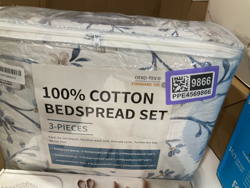 Bedduvit Blue Floral Oversized California King Bedspreads - 100% Cotton 128"x120" Extra Large Cal Ki