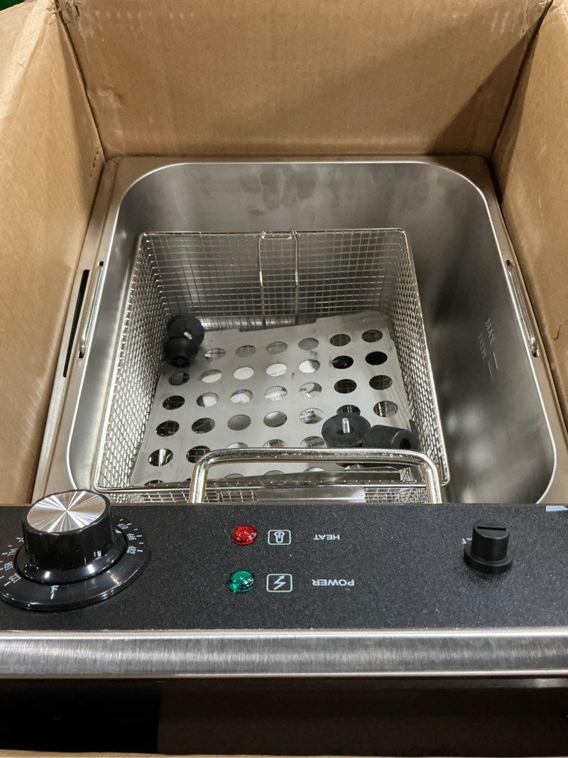 Condition photo showing As Is for Deep Fryer with Basket, 1700w 19.7Qt Oil Tank/ 8.8Qt Basket, 0.6mm Thickened Stainless Steel Countertop Electric Fryer for Home and Commercial Use, Oil Fryer with Double Overheat Protection 11L