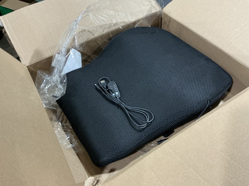 Condition photo showing Good Condition for Mind Reader Heated Air-Cloud Lumbar Cushion, Ergonomic Memory Foam Back Support Pillow with Adjustable Heat Settings and Timer, Black