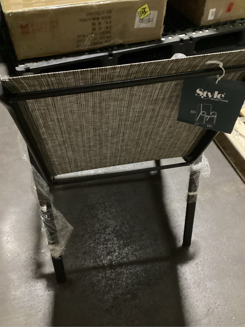 Condition photo showing Good Condition for style selections pelham bay woven stackable black metal frame stationary dining chair with tan sling seat
