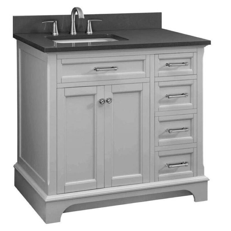 allen + roth Roveland 36-in Light Gray Single Sink Bathroom Vanity with Dark Gray Engineered Stone Top