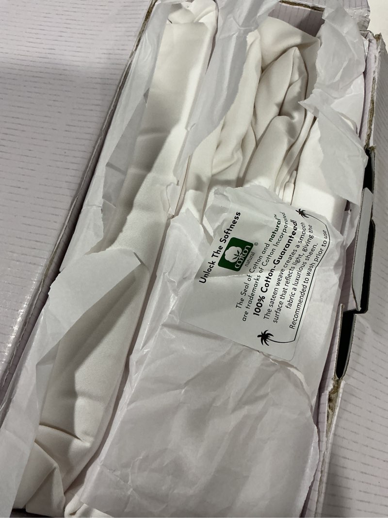 Condition photo showing New/Like New for California Design Den King Size Sheets Set - Soft 400 Thread Count Sateen, Natural 100% Cotton Sheets King Size, Deep Pockets with All Around Elastic for A, Cool & Durable Bedding - White