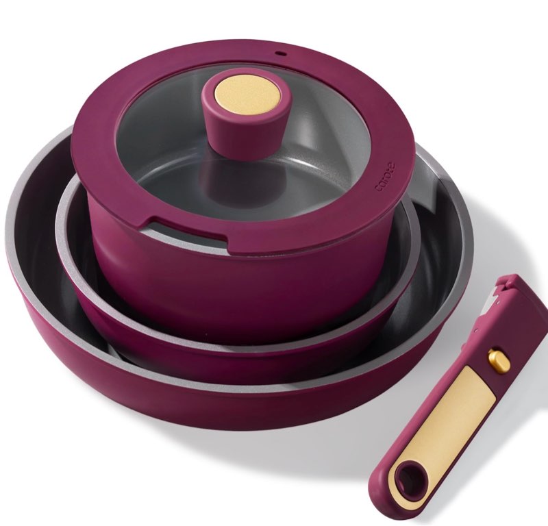 carote ceramic pots and pans set, nonstick cookware set detachable handle, 6pcs induction kitchen cookware sets non stick with removable handle, rv cookware set, oven safe, purple
