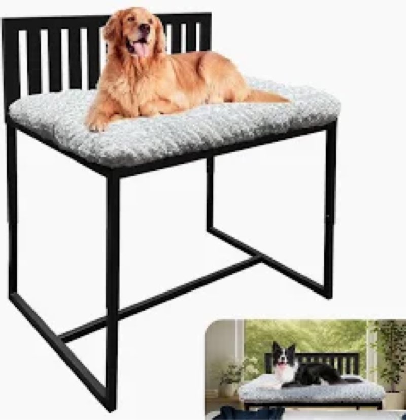 Beside Dog Bed,2 Panel Adjustable Height Dog Bunk Beds,48''x 32'' Metal Dogs Bed Frame with Cushion,